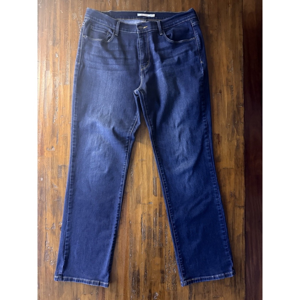 Levis 505 Straight Jeans Womens 14 Blue Stretch Denim Zip Fly Classic
